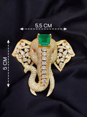 Royal elephant designer brooch with green emerald-cut crystal & american diamond stones | gold-plated statement brooch 1