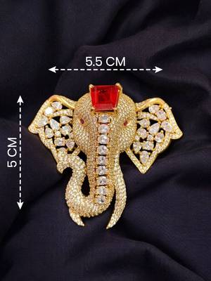 Royal elephant designer brooch with red emerald-cut crystal & american diamond stones | gold-plated statement brooch 1