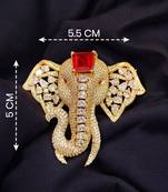 Royal elephant designer brooch with red emerald-cut crystal & american diamond stones | gold-plated statement brooch