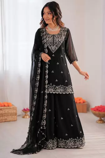Black georgette thread with sequence plazzo suit