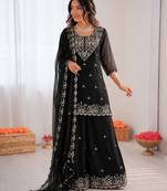 Black georgette thread with sequence plazzo suit