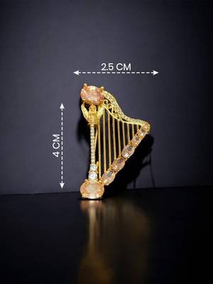 Elegant harp design crystal brooch with peach champagne stones | gold-plated musical instrument brooch pin 1