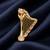 Elegant harp design crystal brooch with peach champagne stones | gold-plated musical instrument brooch pin