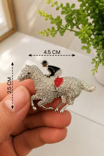 Royal horse rider designer brooch pin | gold-tone equestrian statement brooch for men & women