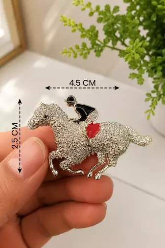 Royal horse rider designer brooch pin | gold-tone equestrian statement brooch for men & women