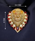 Royal lion head designer brooch with red crystal & kundan stones | gold-plated statement animal brooch pin