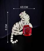 Royal white tiger designer brooch with ruby red crystal stone | luxury silver-tone animal statement brooch pin