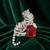 Royal white tiger designer brooch with ruby red crystal stone | luxury silver-tone animal statement brooch pin