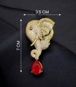 Royal elephant head designer brooch with ruby red teardrop crystal | gold-plated luxury statement brooch pin