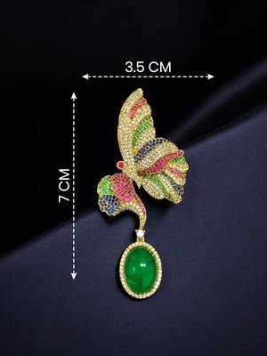 Designer multicolor butterfly brooch with green oval stone & american diamond embellishments 1