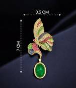 Designer multicolor butterfly brooch with green oval stone & american diamond embellishments