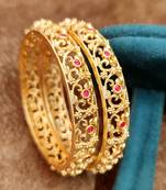Anti-Tarnish Handcarved Ruby Bangles | 18kt Matt Gold Rajwadi Antique Polish Bangles for Women