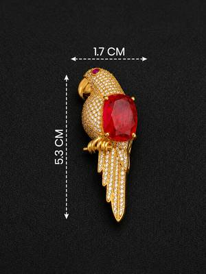 Luxury ruby stone parrot designer brooch pin with cz diamond work | gold plated statement bird brooch 1