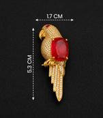Luxury ruby stone parrot designer brooch pin with cz diamond work | gold plated statement bird brooch