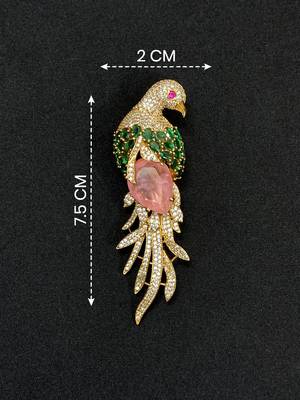 Luxury parrot motif pink stone & green crystal designer brooch pin for women 1