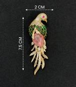 Luxury parrot motif pink stone & green crystal designer brooch pin for women
