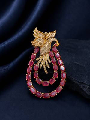 Royal swan pink crystal & cz stone gold plated designer brooch pin 1
