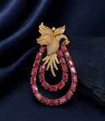 Royal swan pink crystal & cz stone gold plated designer brooch pin