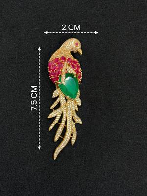 Luxury parrot motif pink stone & green crystal designer brooch pin for women 1