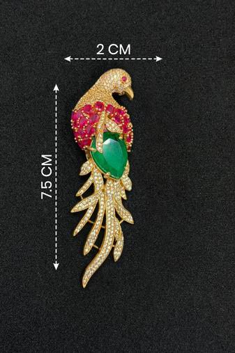 Luxury parrot motif pink stone & green crystal designer brooch pin for women