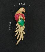 Luxury parrot motif pink stone & green crystal designer brooch pin for women