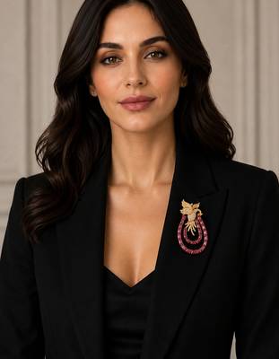 Royal swan pink crystal & cz stone gold plated designer brooch pin 3