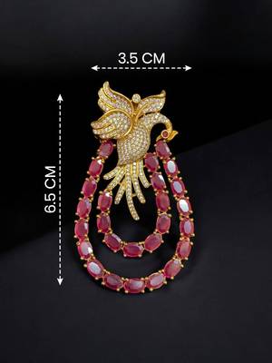 Royal swan pink crystal & cz stone gold plated designer brooch pin 4