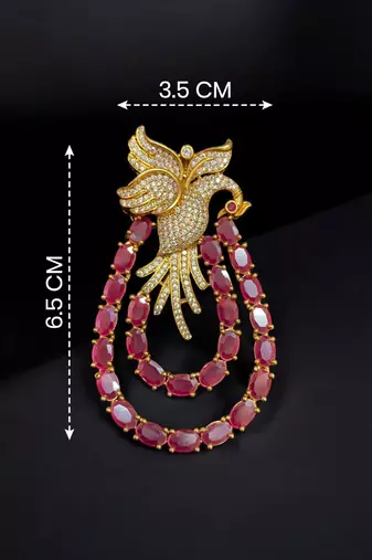 Royal swan pink crystal & cz stone gold plated designer brooch pin