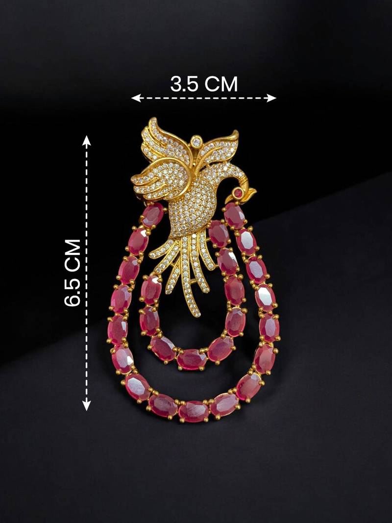 Royal swan pink crystal & cz stone gold plated designer brooch pin