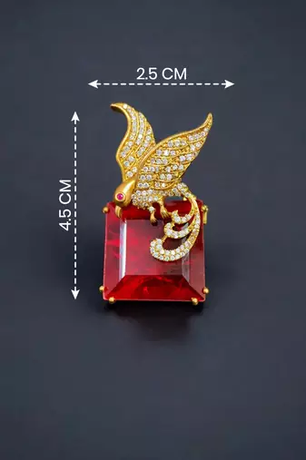 Royal fairy bird red crystal stone gold plated designer brooch pin