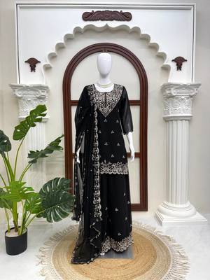 Black georgette thread with sequence plazzo suit 3