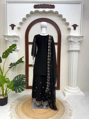 Black georgette thread with sequence plazzo suit 4