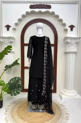 Black georgette thread with sequence plazzo suit