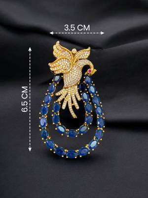 Royal swan blue crystal & cz stone gold plated designer brooch pin 1