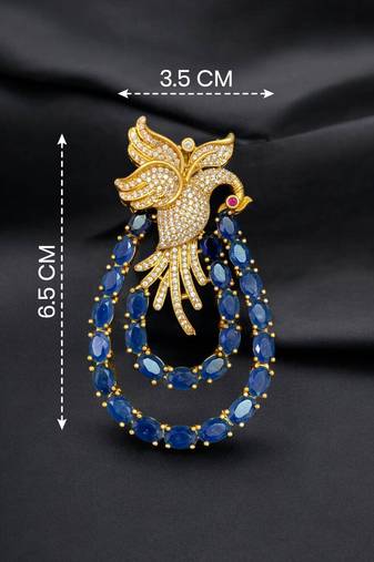 Royal swan blue crystal & cz stone gold plated designer brooch pin