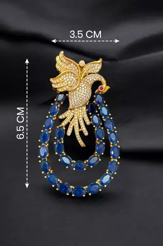 Royal swan blue crystal & cz stone gold plated designer brooch pin