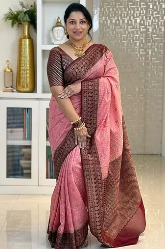 Marron Babypink color art silk blend sarees with blouse
