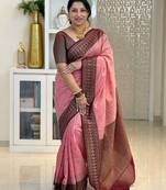 Marron Babypink color art silk blend sarees with blouse