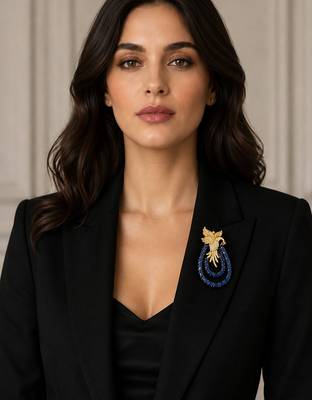 Royal swan blue crystal & cz stone gold plated designer brooch pin 2