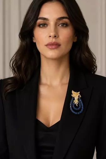 Royal swan blue crystal & cz stone gold plated designer brooch pin