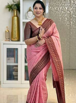 Marron Babypink color art silk blend sarees with blouse 2