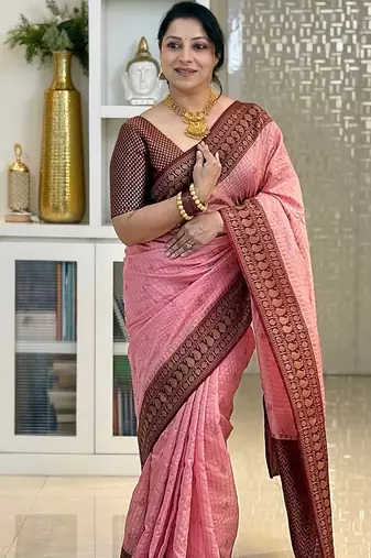 Marron Babypink color art silk blend sarees with blouse
