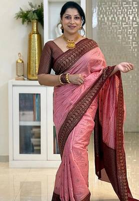 Marron Babypink color art silk blend sarees with blouse 3