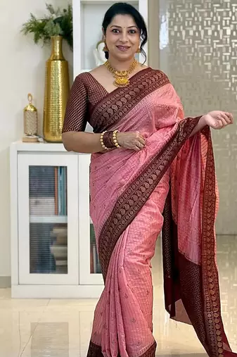 Marron Babypink color art silk blend sarees with blouse