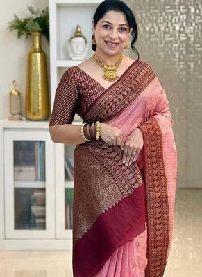 Marron Babypink color art silk blend sarees with blouse 4