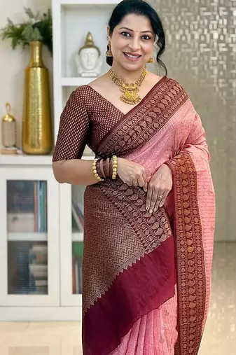 Marron Babypink color art silk blend sarees with blouse