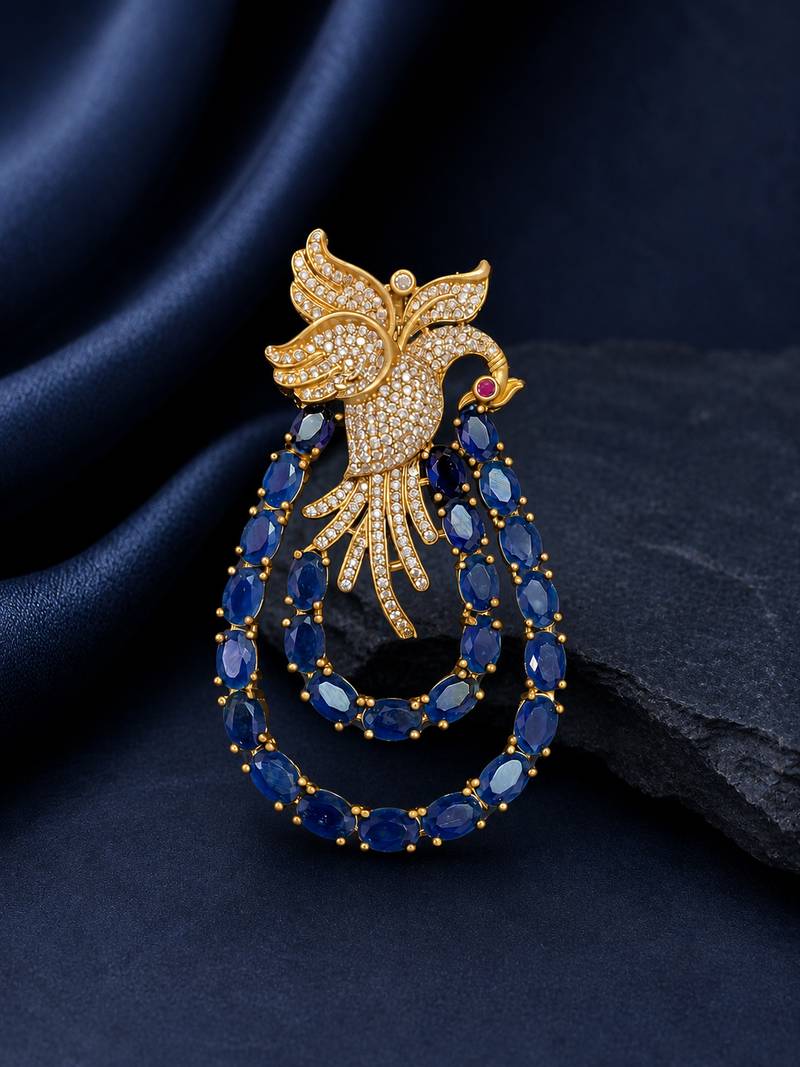 Royal swan blue crystal & cz stone gold plated designer brooch pin