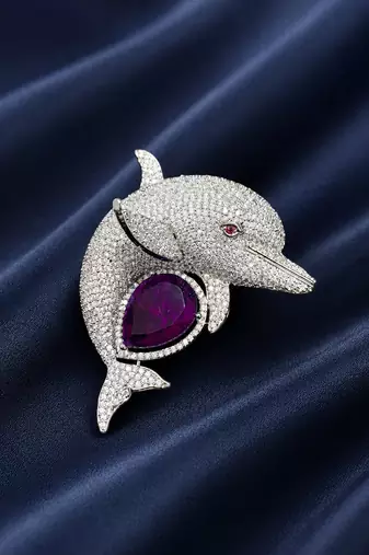Luxury dolphin designer brooch with sapphire  crystal & american diamonds ocean-brooch
