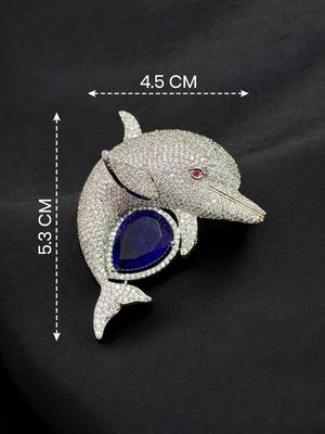 Luxury dolphin designer brooch with  american diamonds | rhodium-plated ocean-inspired statement brooch 1