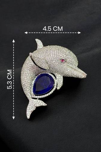 Luxury dolphin designer brooch with  american diamonds | rhodium-plated ocean-inspired statement brooch